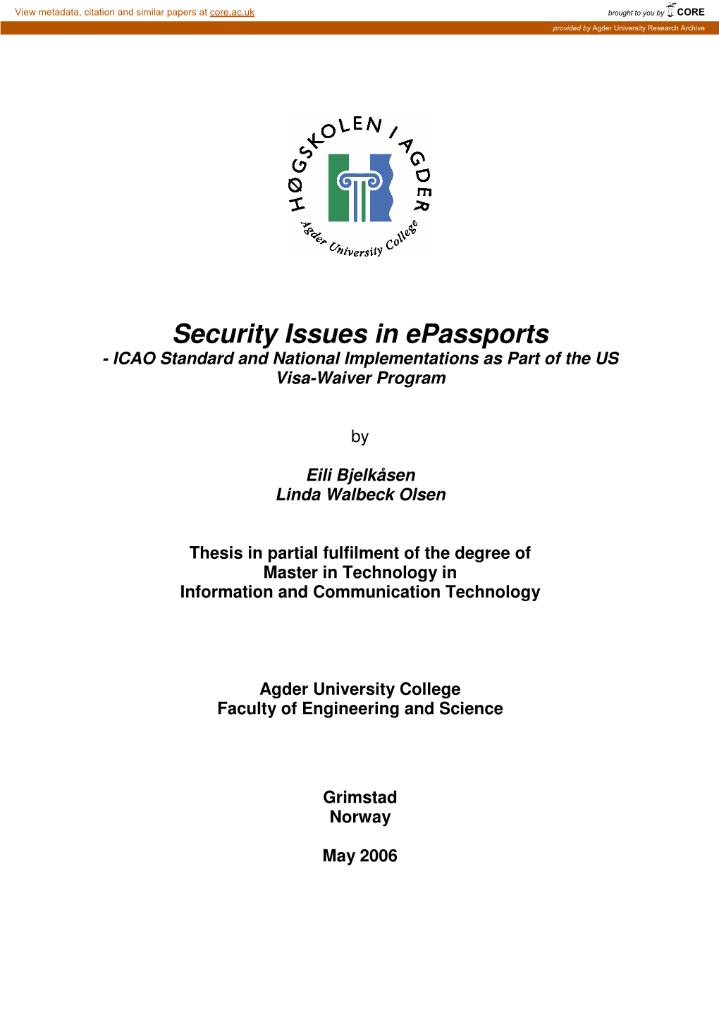 Security Issues in Epassports - ICAO Standard and National Implementations As Part of the US Visa-Waiver Program