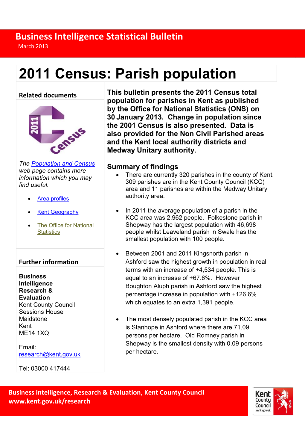 2011 Census Parish Population Bulletin