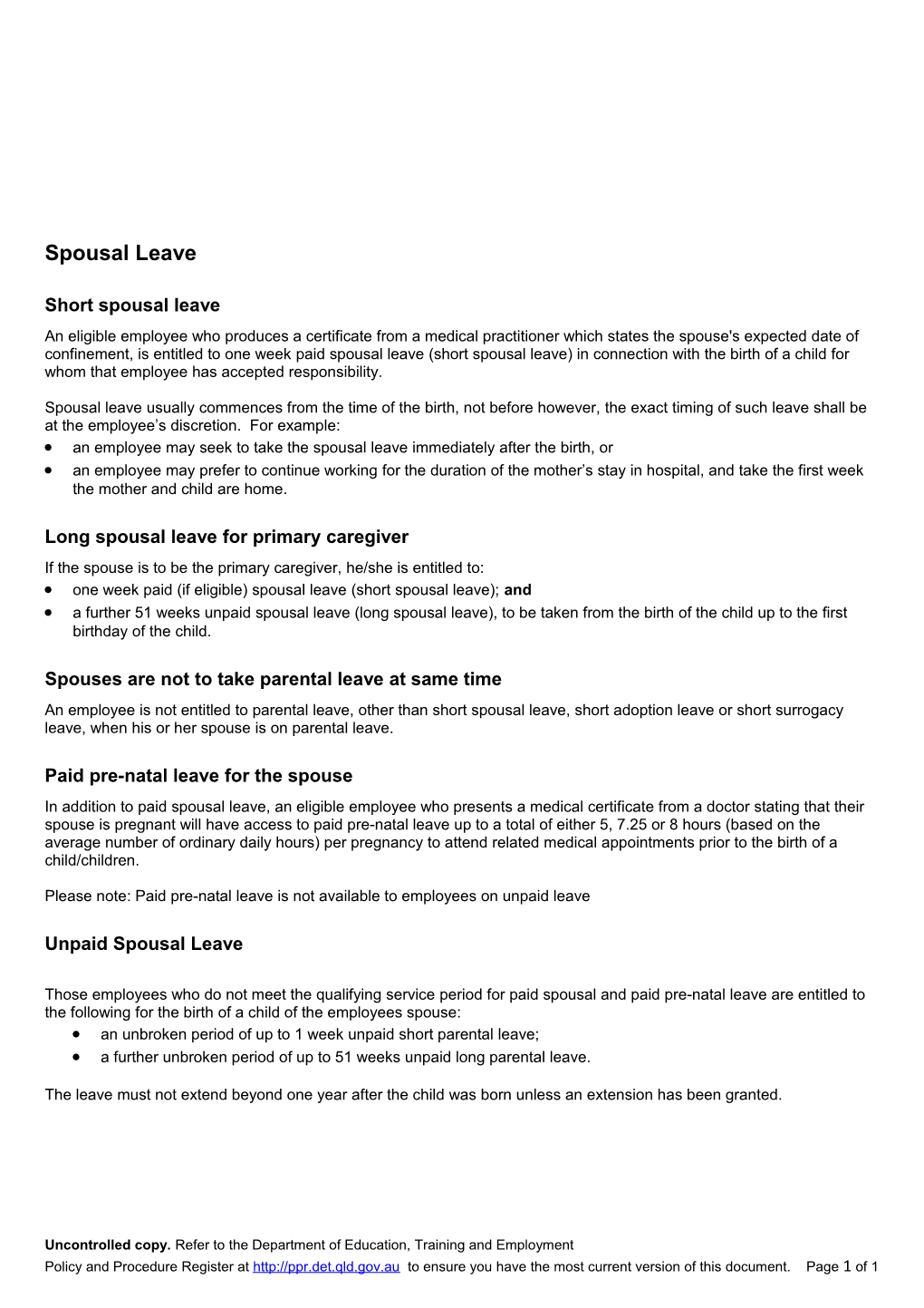 Spousal Leave Information Sheet