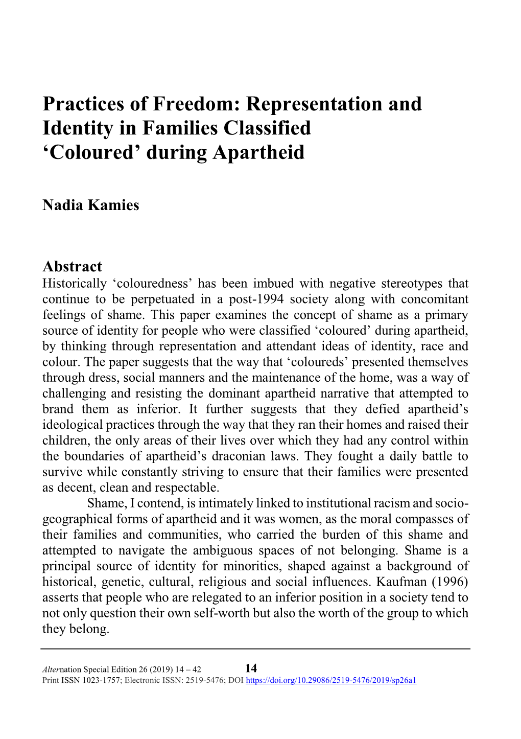 Representation and Identity in Families Classified 'Coloured'