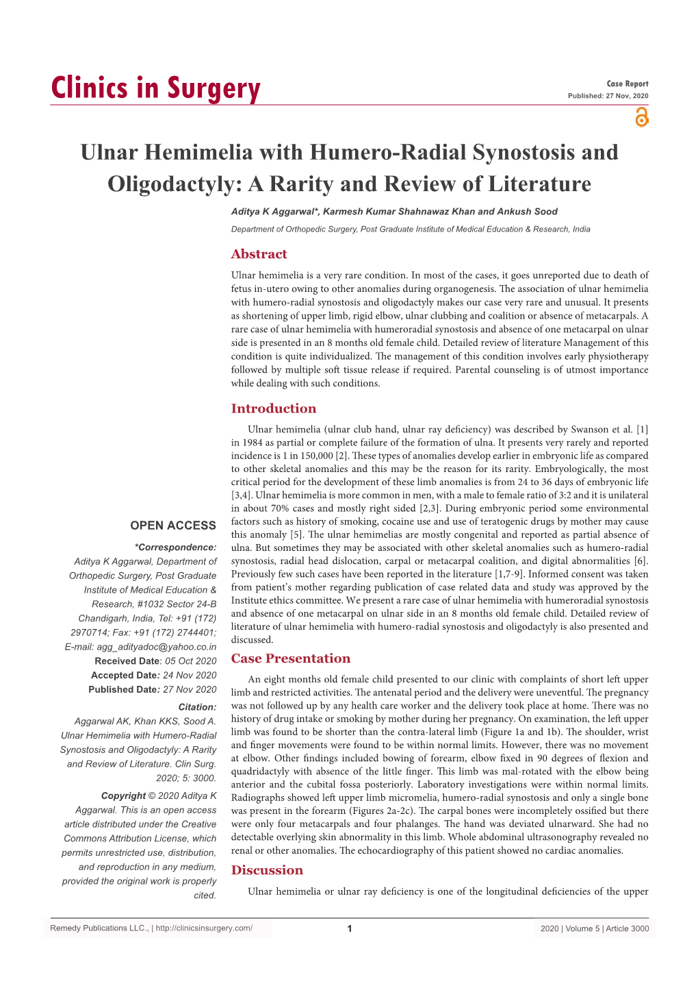 Ulnar Hemimelia with Humero-Radial Synostosis and Oligodactyly: a Rarity and Review of Literature