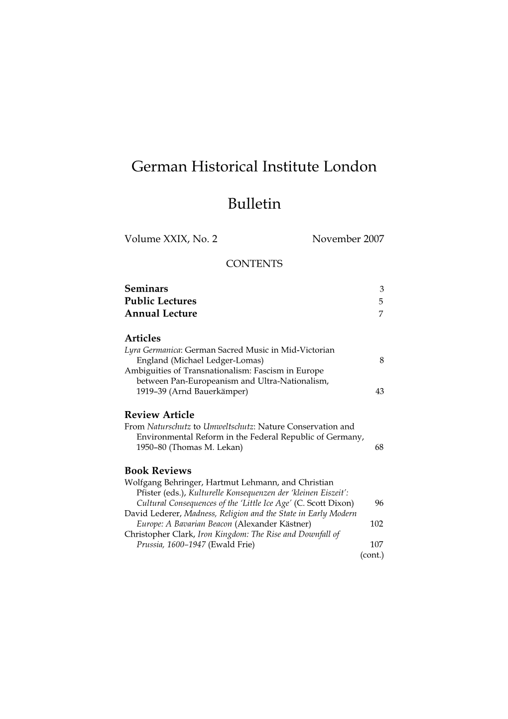 German Historical Institute London Bulletin Vol 29 (2007), No. 2