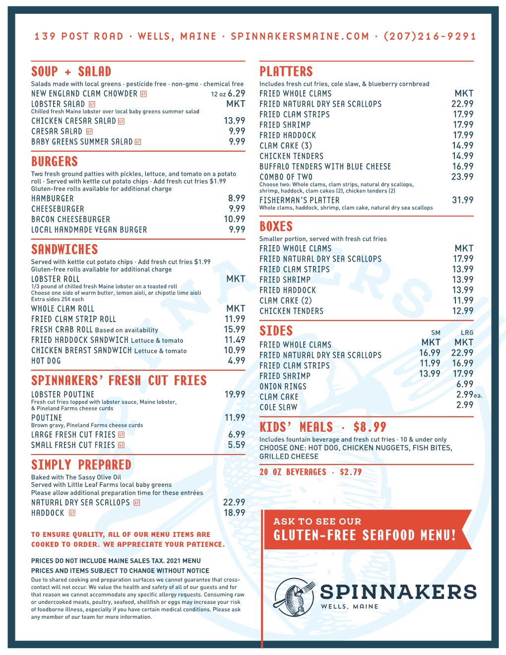 Gluten-Free Seafood Menu! Cooked to Order