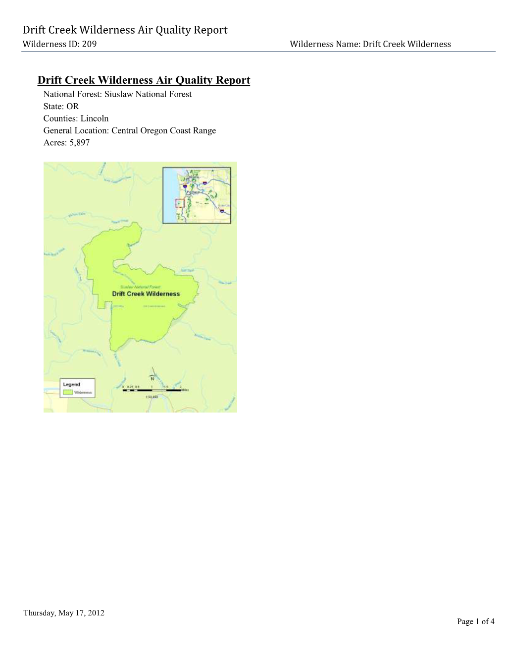Drift Creek Wilderness Air Quality Report, 2012