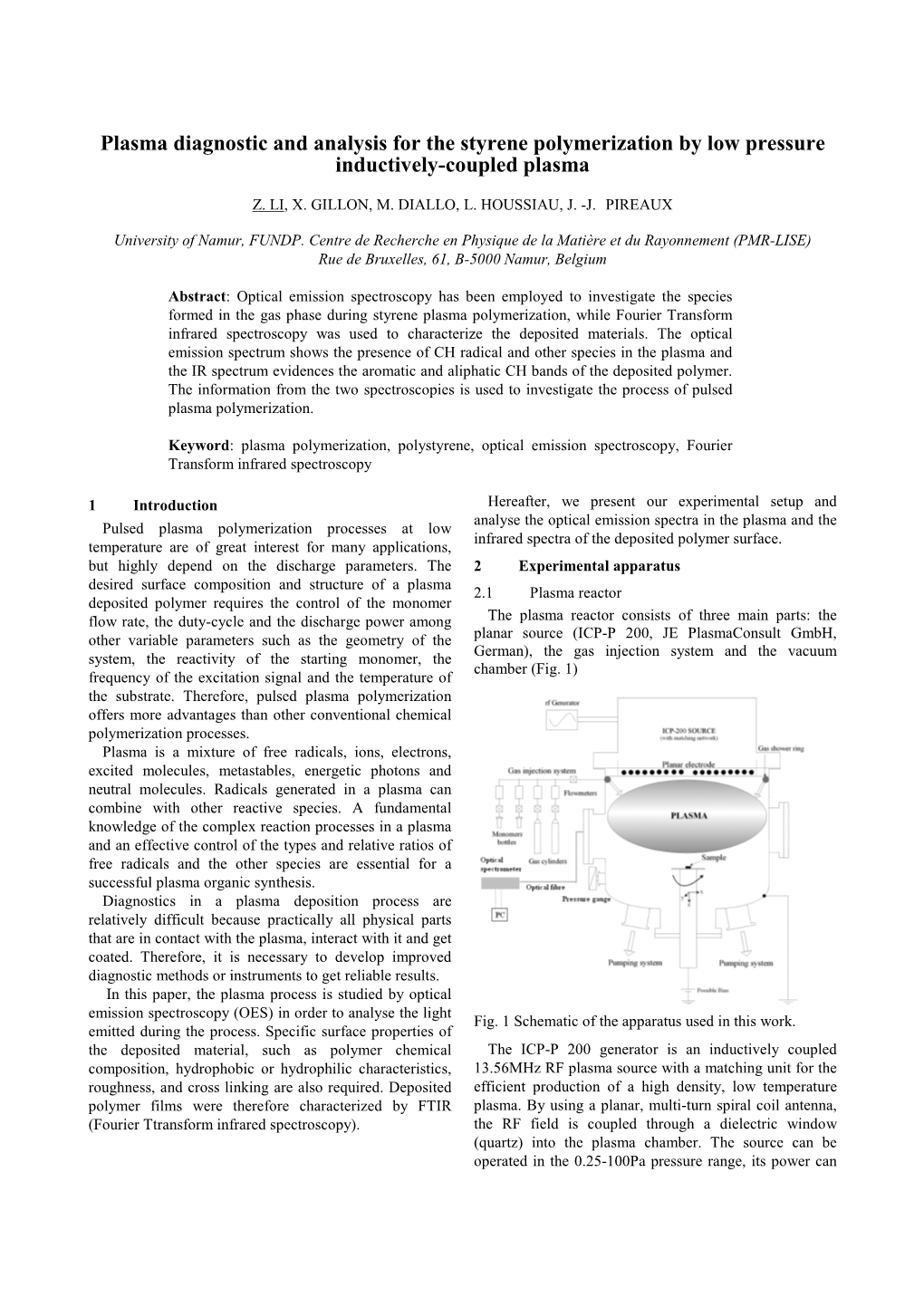 Plasma Diagnostic and Analysis for the Styrene Polymerization by Low Pressure Inductively-Coupled Plasma