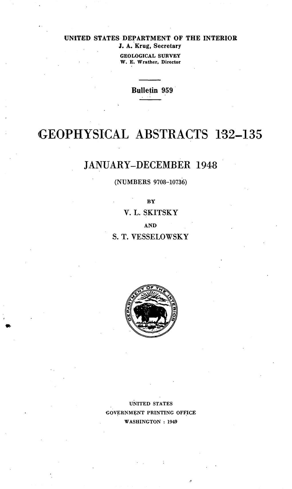 Geophysical Abstracts 132-135, January-December 1948