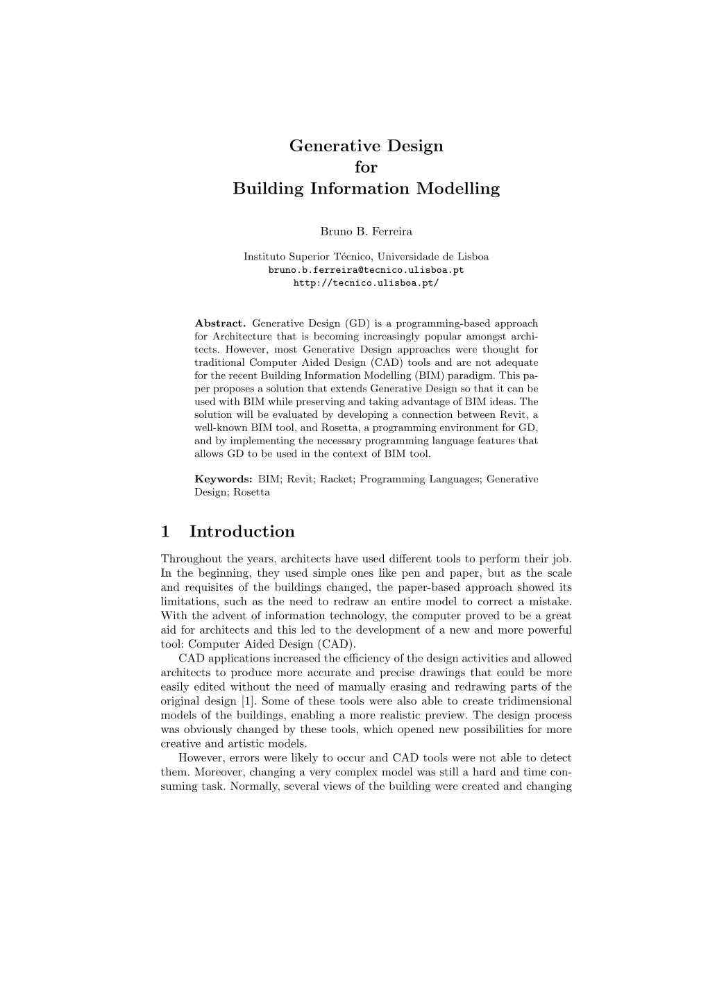 Generative Design for Building Information Modelling 1 Introduction