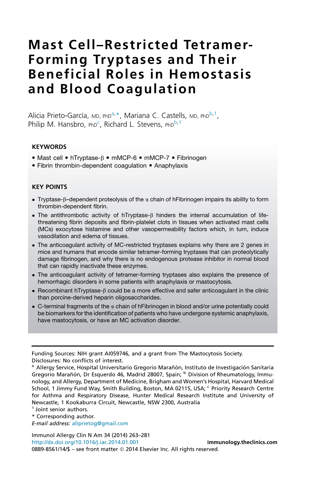 Mast Cell-Restricted Tetramer-Forming Tryptases And