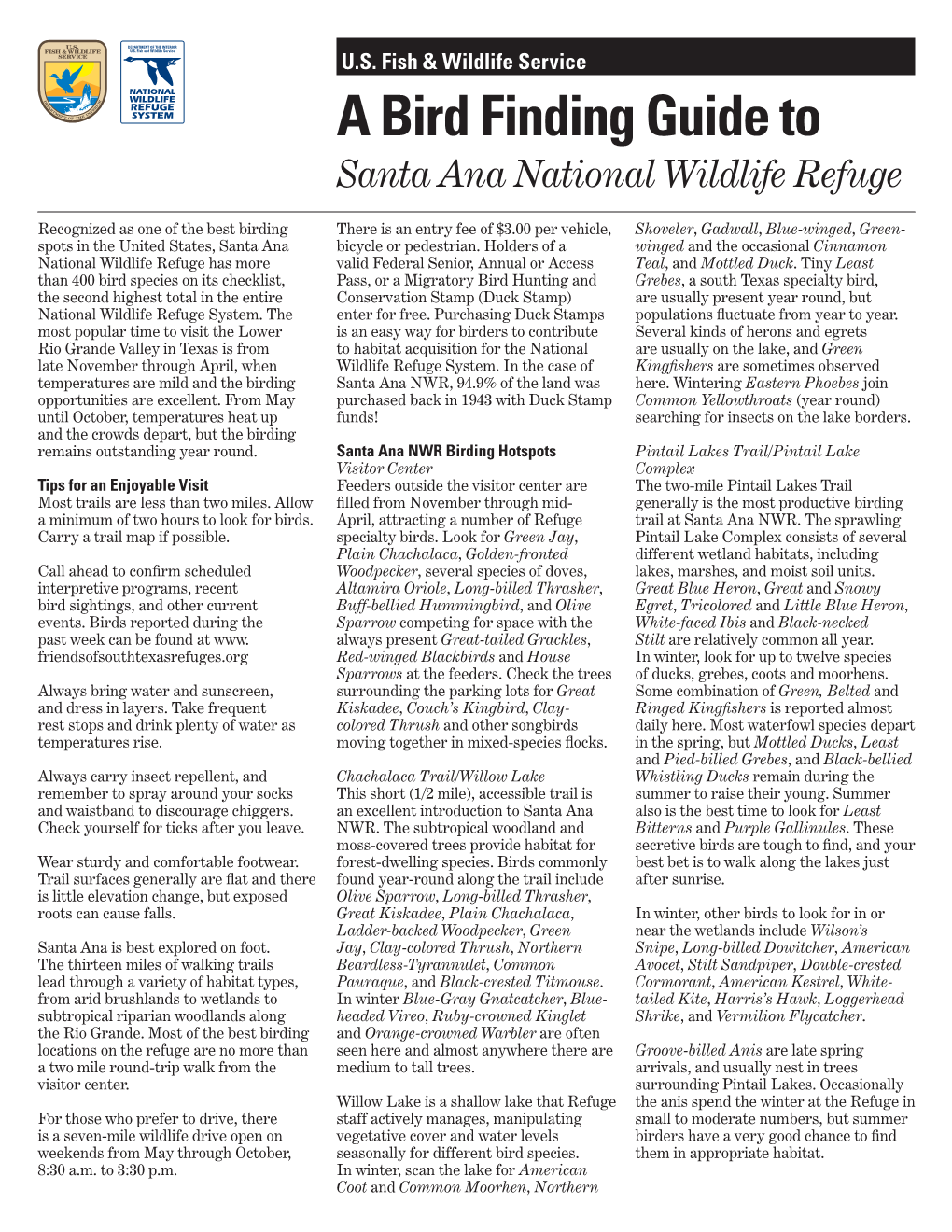 A Bird Finding Guide to Santa Ana National Wildlife Refuge