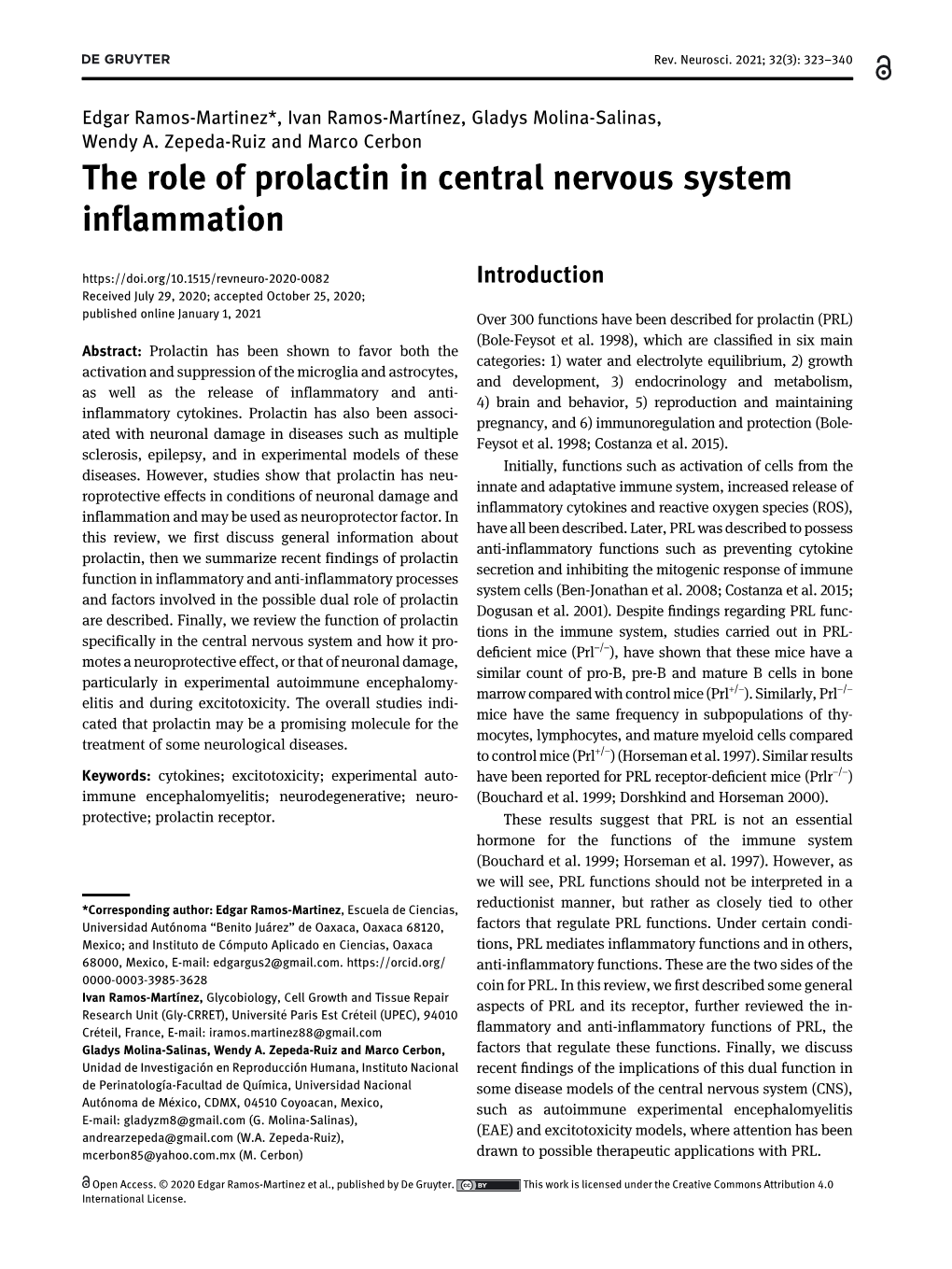 The Role of Prolactin in Central Nervous System Inflammation