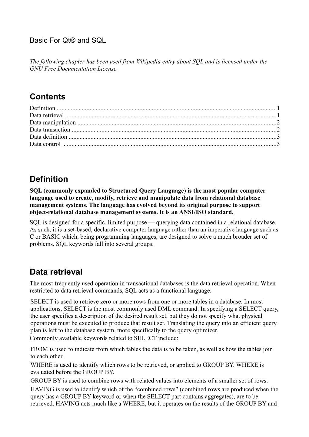 Contents Definition Data Retrieval