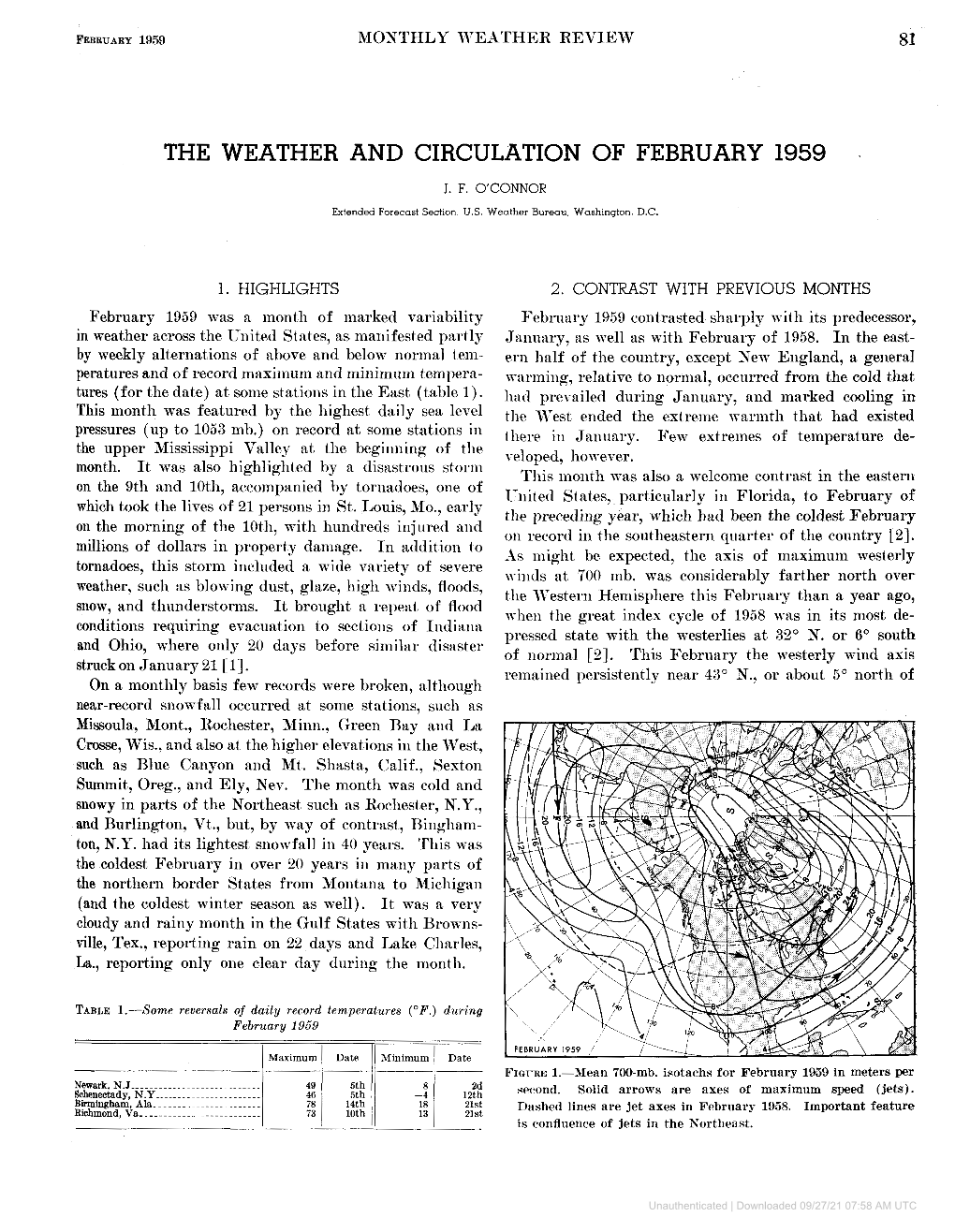 The Weather and Circulation of February 1959