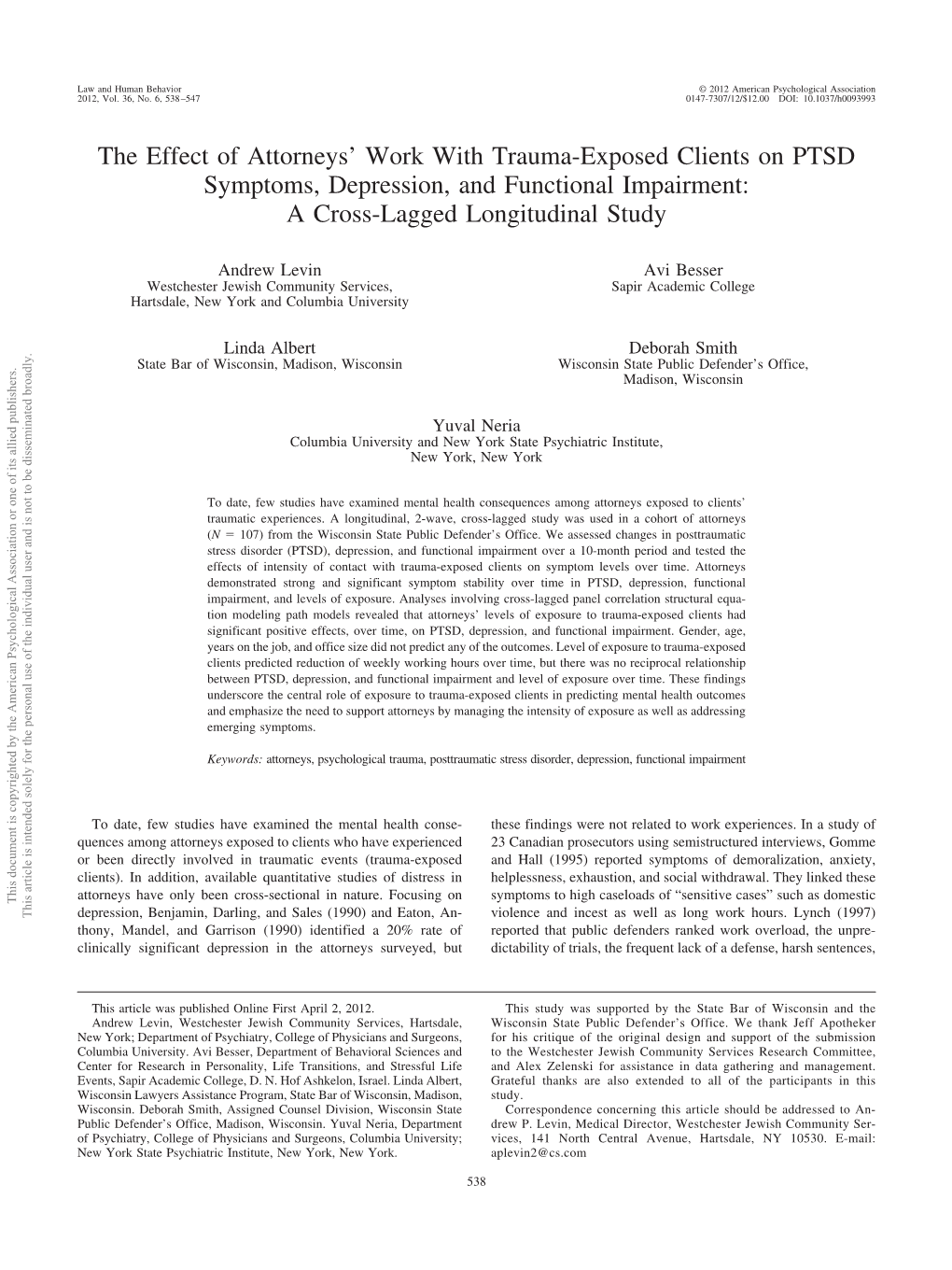 The Effect of Attorneys' Work with Trauma-Exposed Clients on PTSD