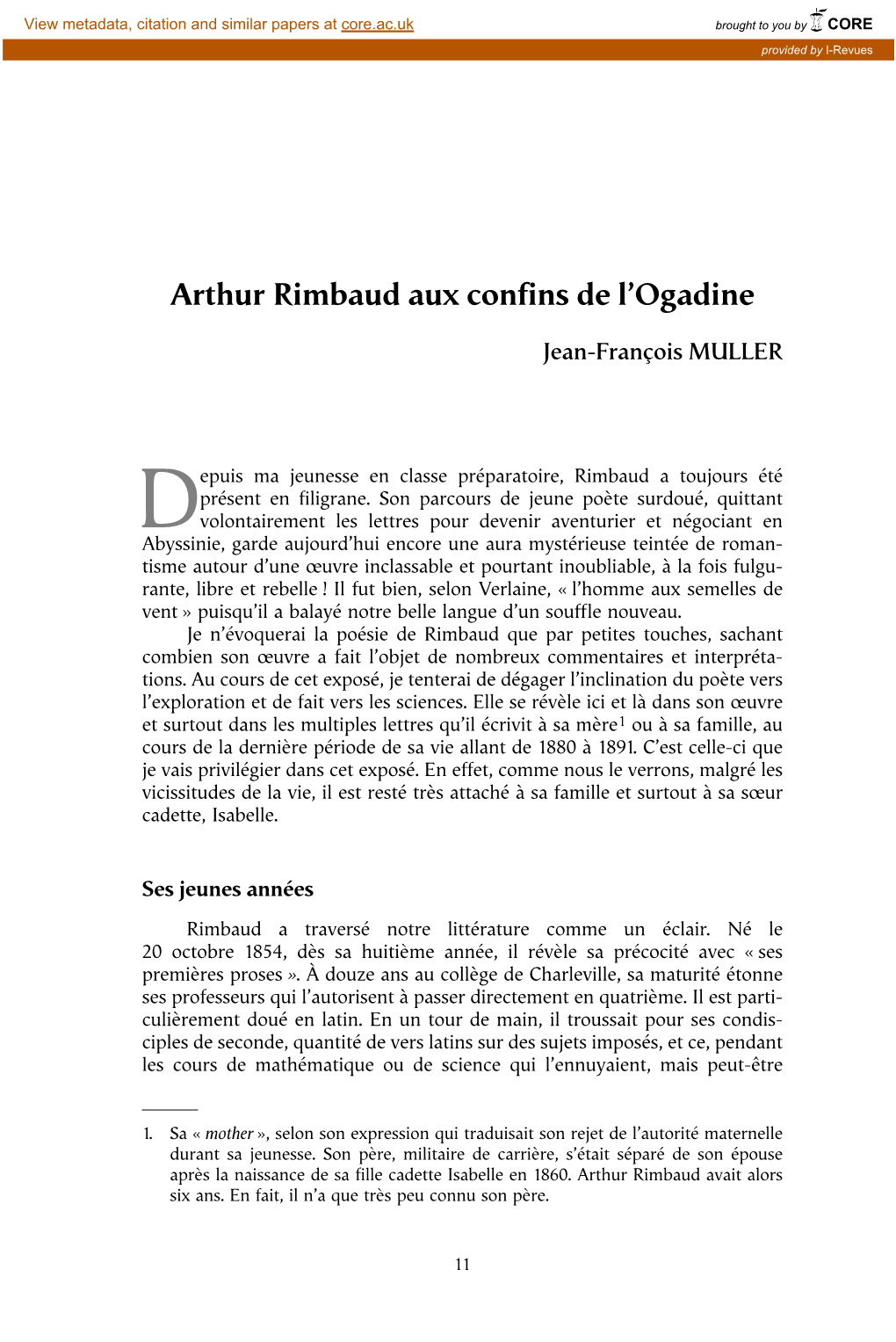 Arthur Rimbaud Aux Confins De L'ogadine