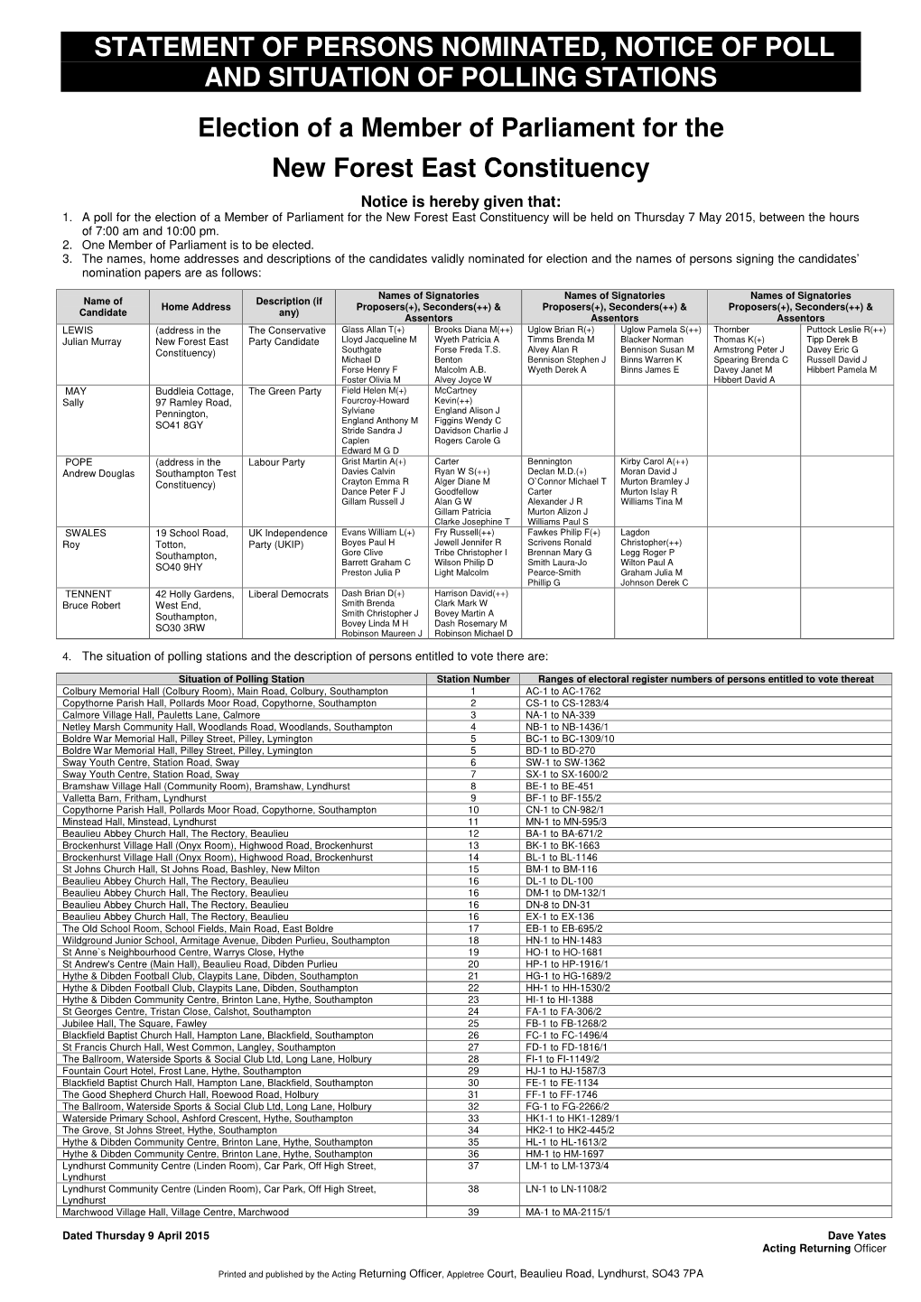 Statement of Persons Nominated, Notice of Poll and Situation of Polling Stations