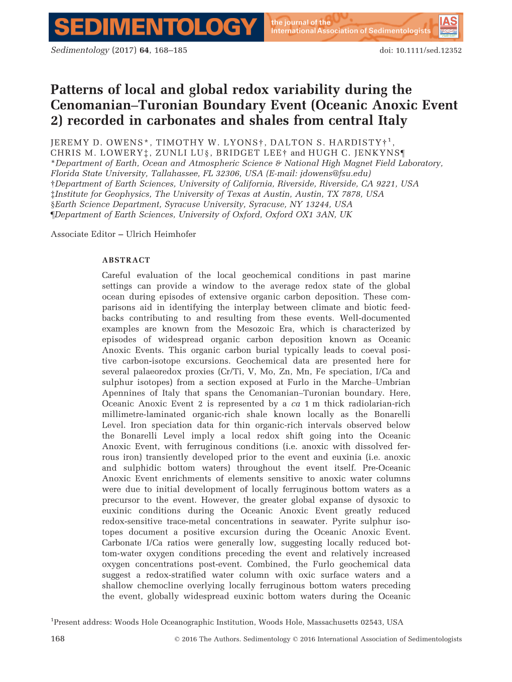 Patterns of Local and Global Redox Variability During the Cenomanian&#X2013;Turonian Boundary Event (Oceanic Anoxic Event 2)