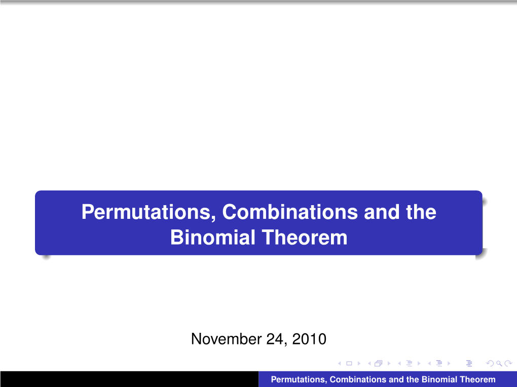 Permutations, Combinations and the Binomial Theorem