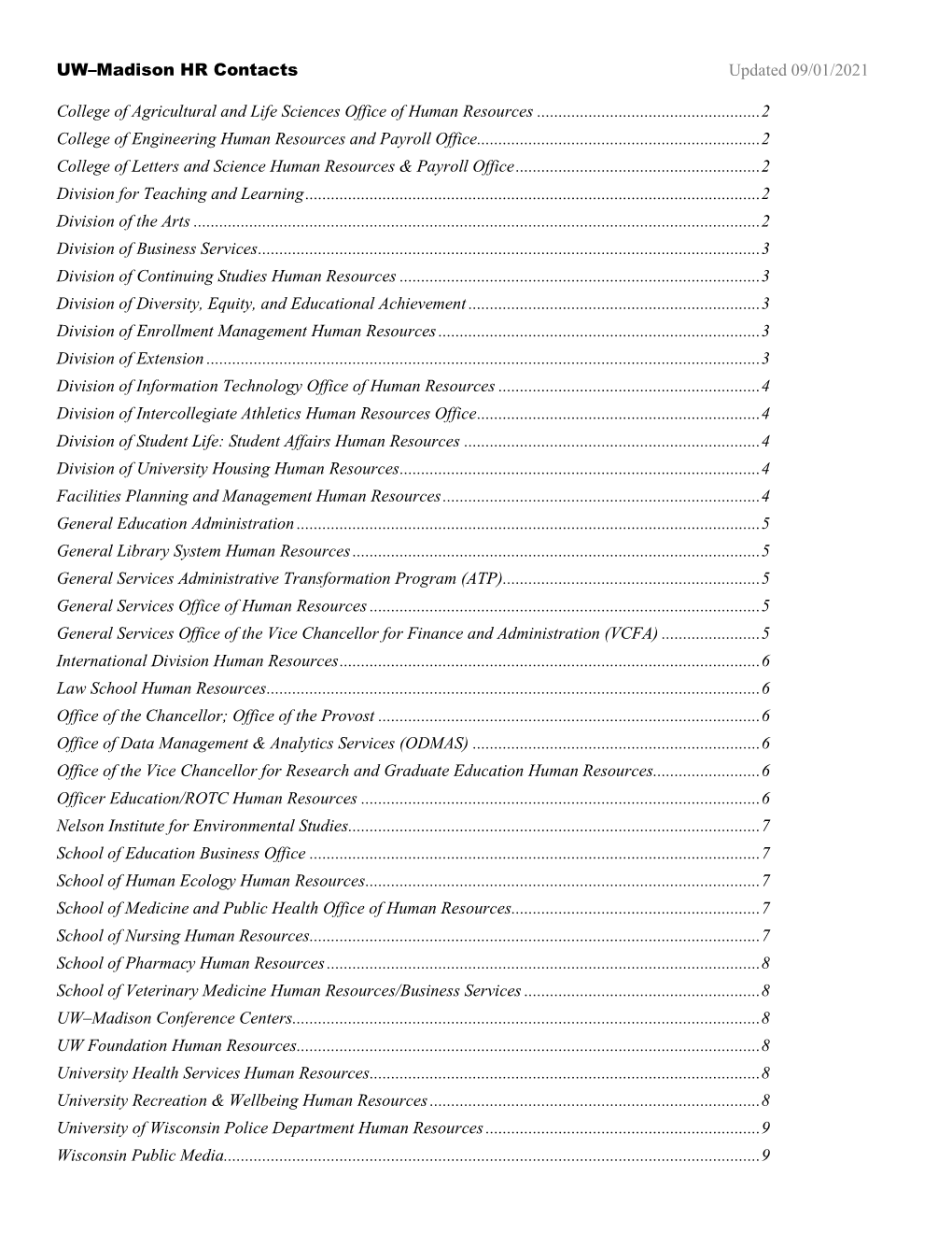 UW-Madison HR Contacts