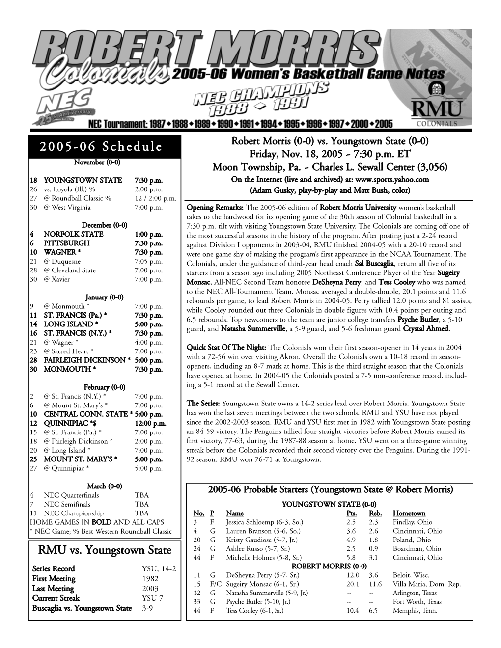 2005-06 Schedule