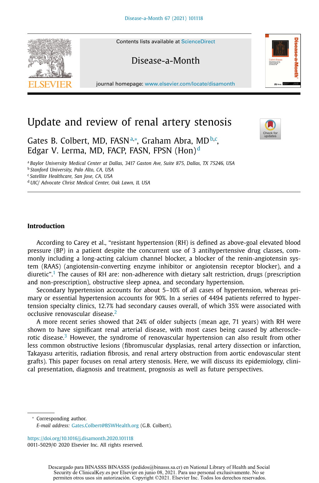 Update and Review of Renal Artery Stenosis