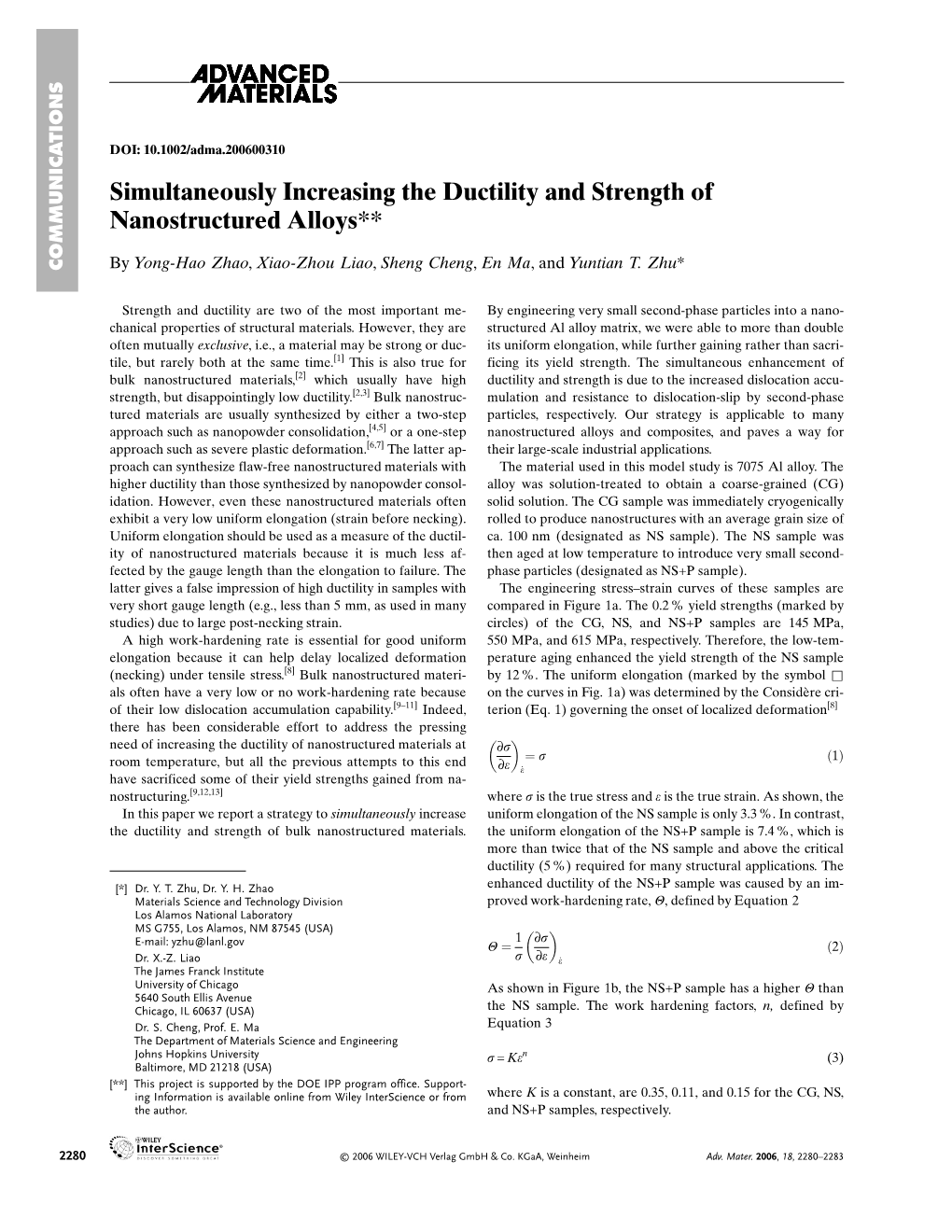 Simultaneously Increasing the Ductility and Strength of Nanostructured Alloys**