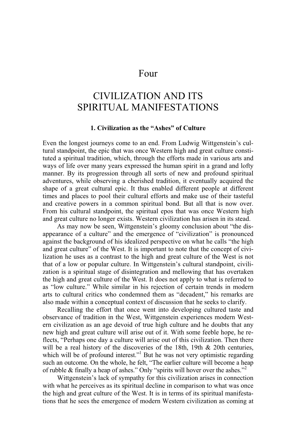 Four CIVILIZATION and ITS SPIRITUAL MANIFESTATIONS