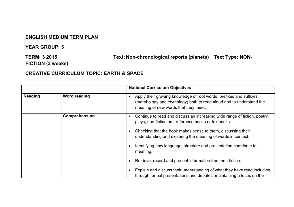 English Medium Term Plan