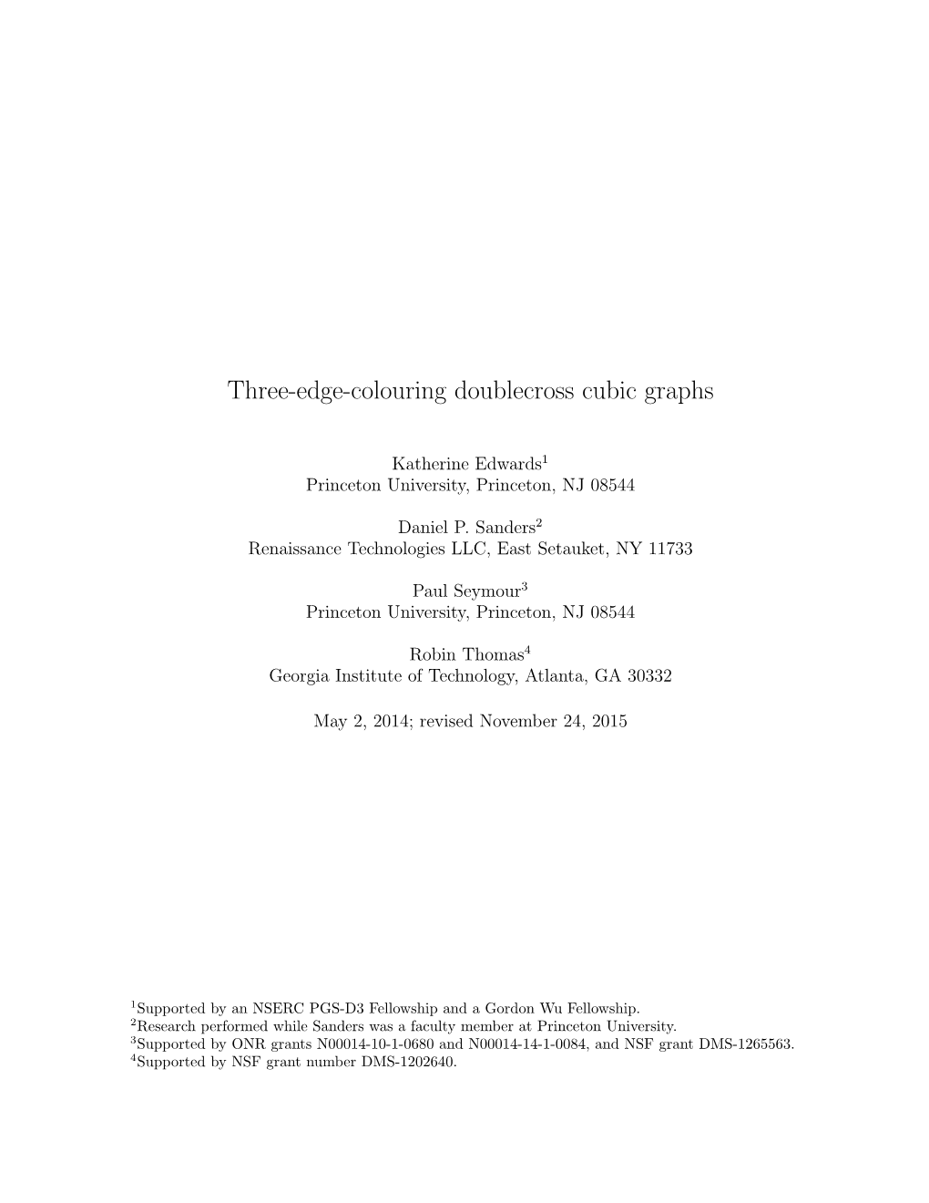 Three-Edge-Colouring Doublecross Cubic Graphs