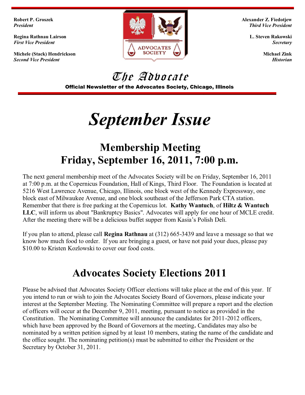 September 2011 Newsletter