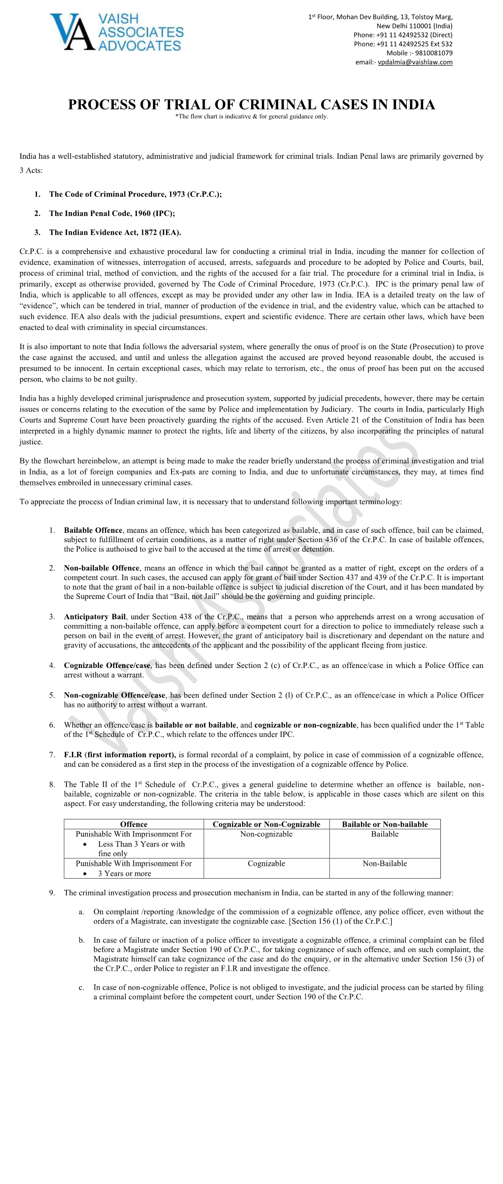 PROCESS of TRIAL of CRIMINAL CASES in INDIA *The Flow Chart Is Indicative & for General Guidance Only