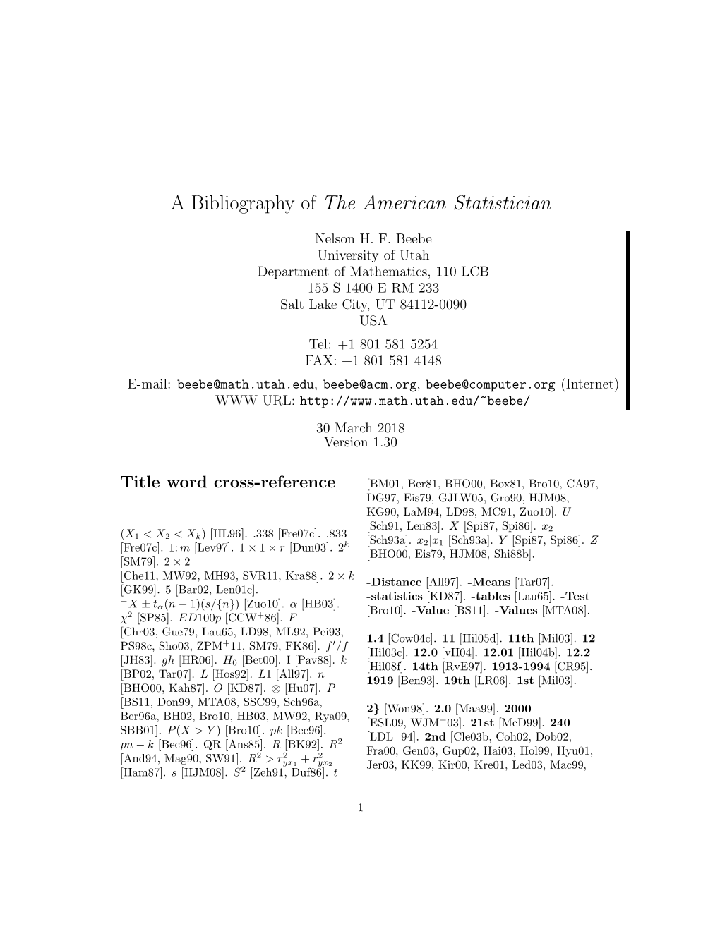 A Bibliography of the American Statistician