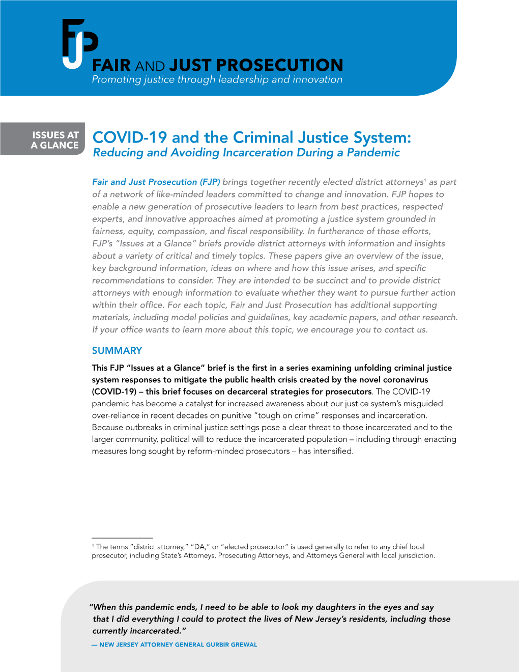COVID-19 and the Criminal Justice System: a GLANCE Reducing and Avoiding Incarceration During a Pandemic