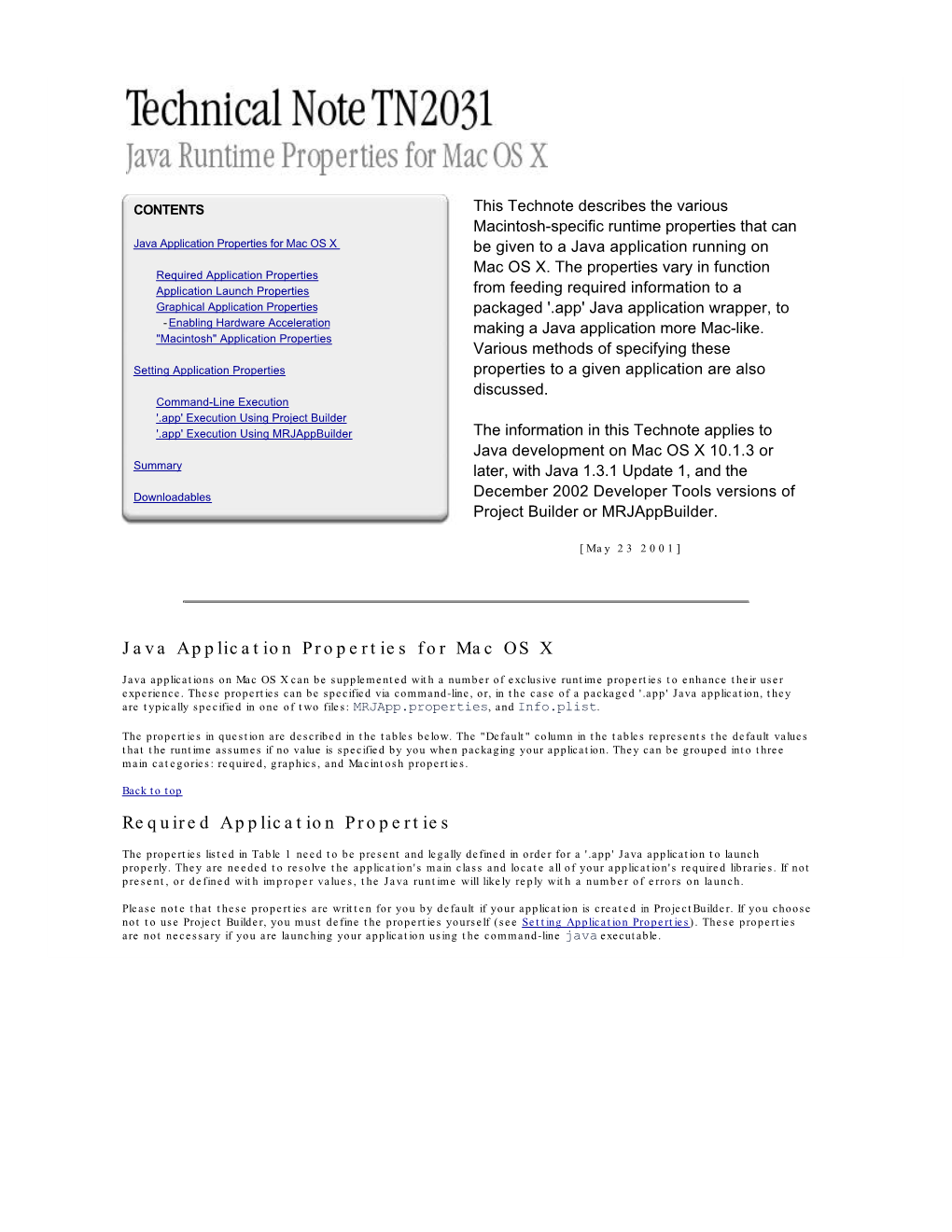 Java Application Properties for Mac OS X Required Application Properties