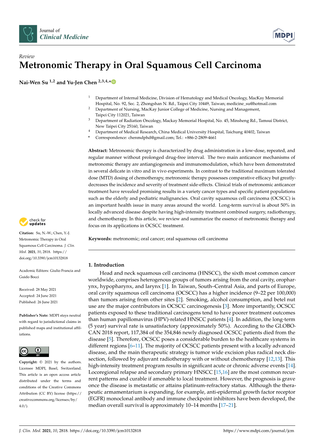 Metronomic Therapy in Oral Squamous Cell Carcinoma