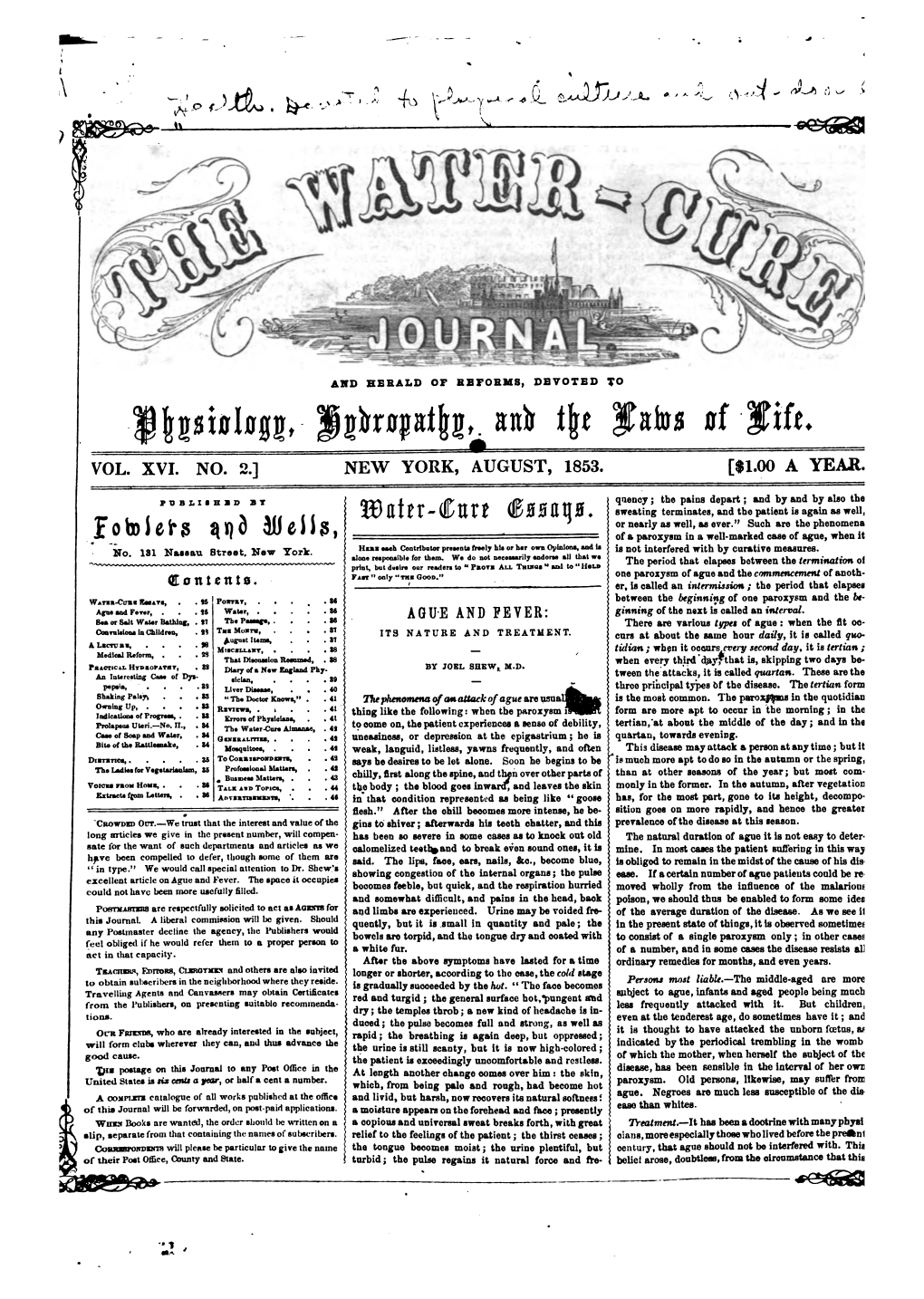 Water-Cure Journal V16 N2 Aug 1853