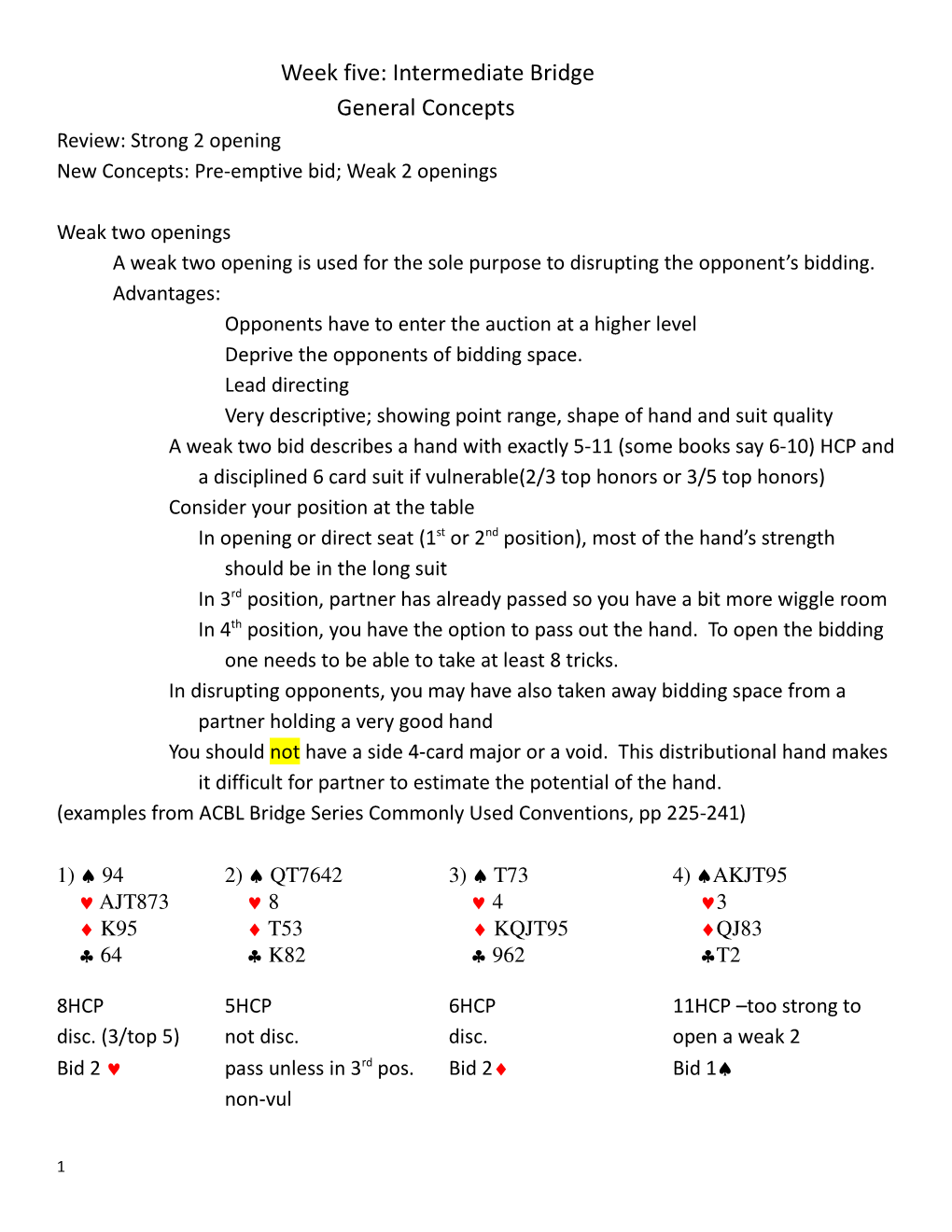 5. Week Five Intermediate Bridge-Weak Two Openings