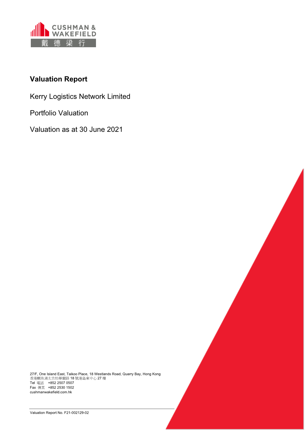 Valuation Report Kerry Logistics Network Limited Portfolio Valuation