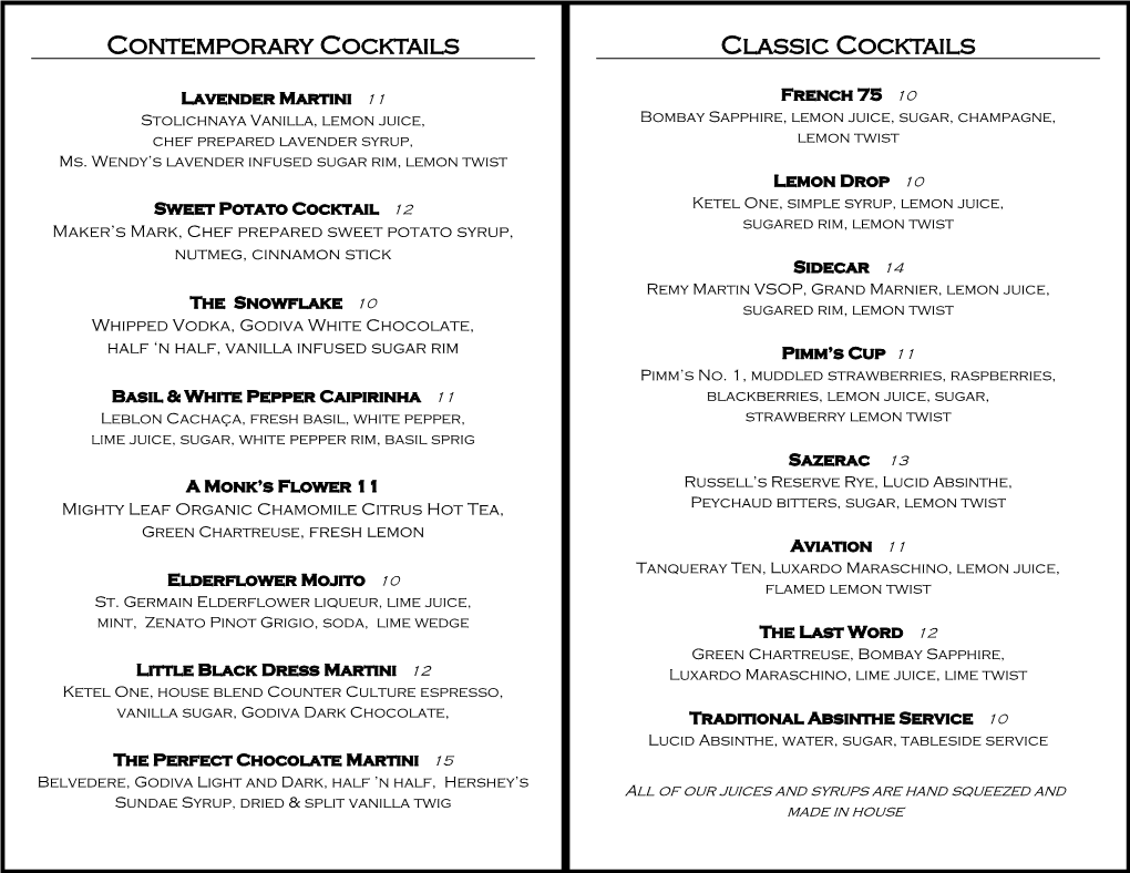 Contemporary Cocktails Classic Cocktails