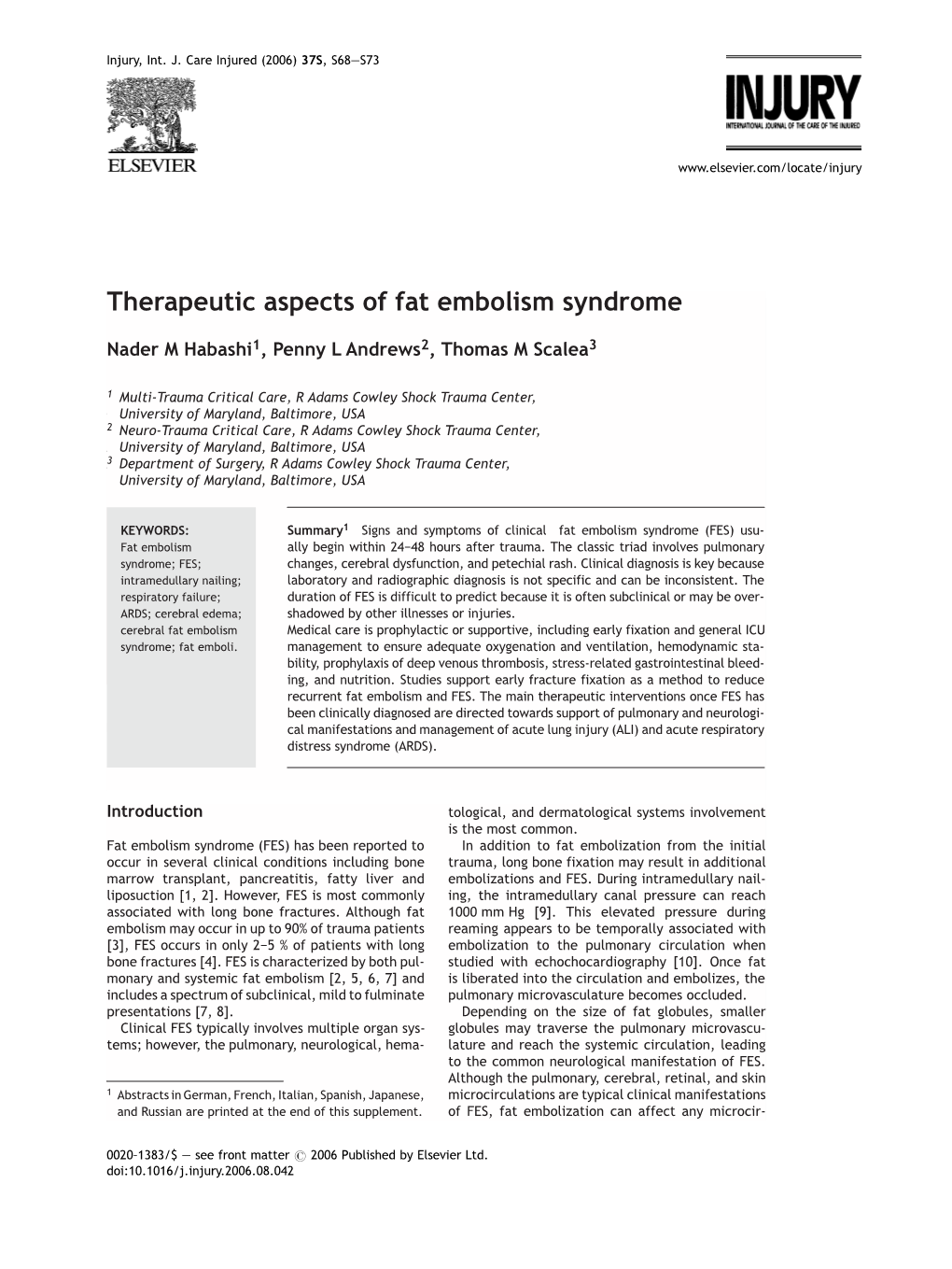 Therapeutic Aspects of Fat Embolism Syndrome