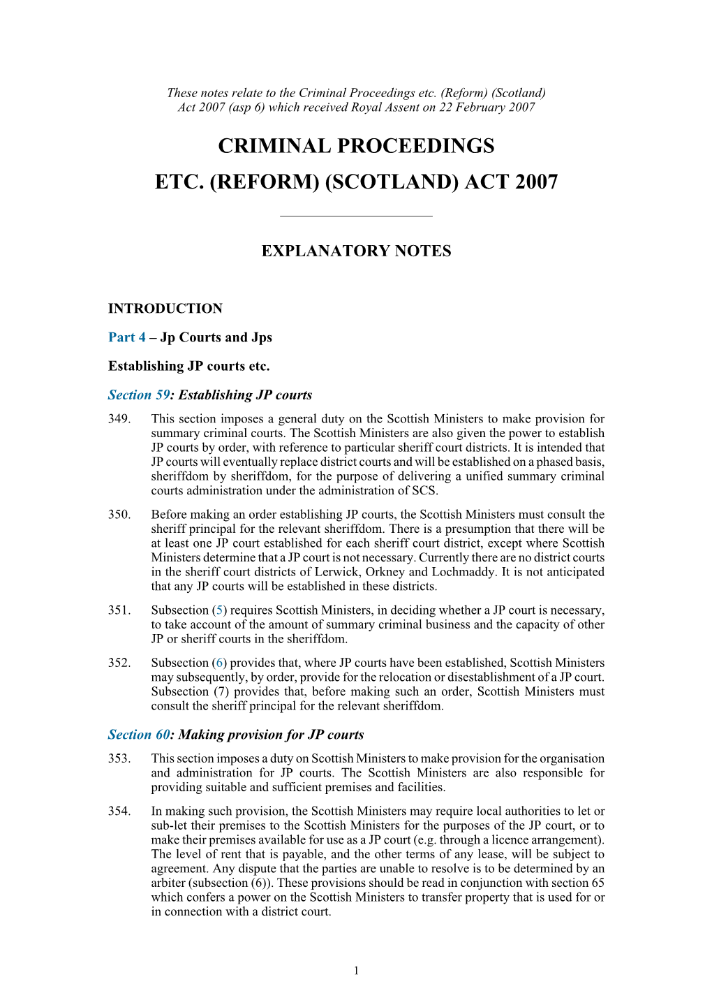 Explanatory Notes to Criminal Proceedings Etc. (Reform