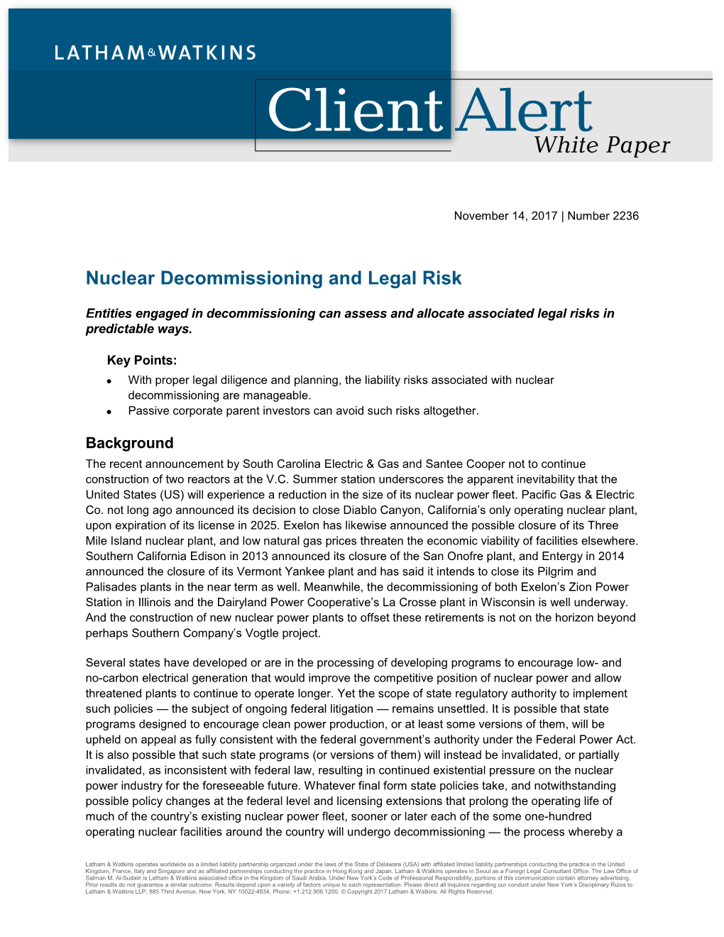 Nuclear Decommissioning and Legal Risk