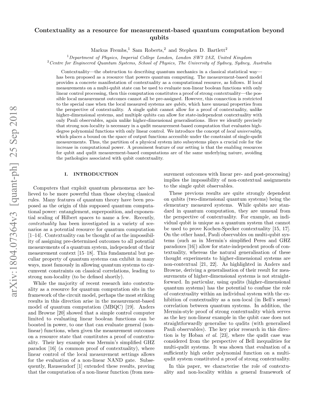 Arxiv:1804.07364V3 [Quant-Ph] 25 Sep 2018