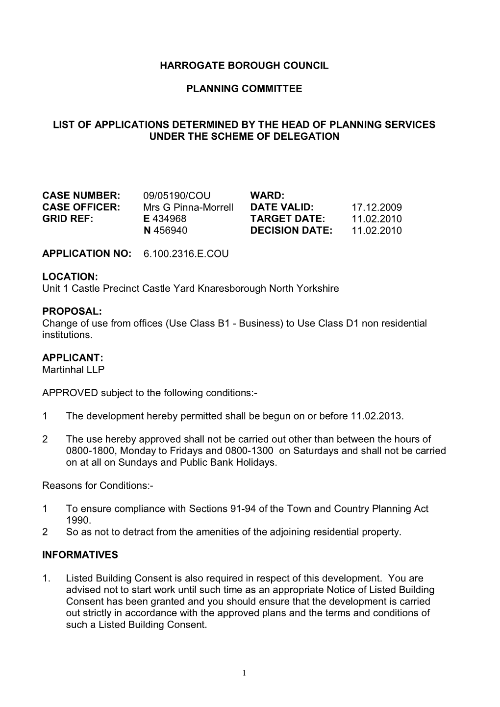 Harrogate Borough Council Planning Committee List Of