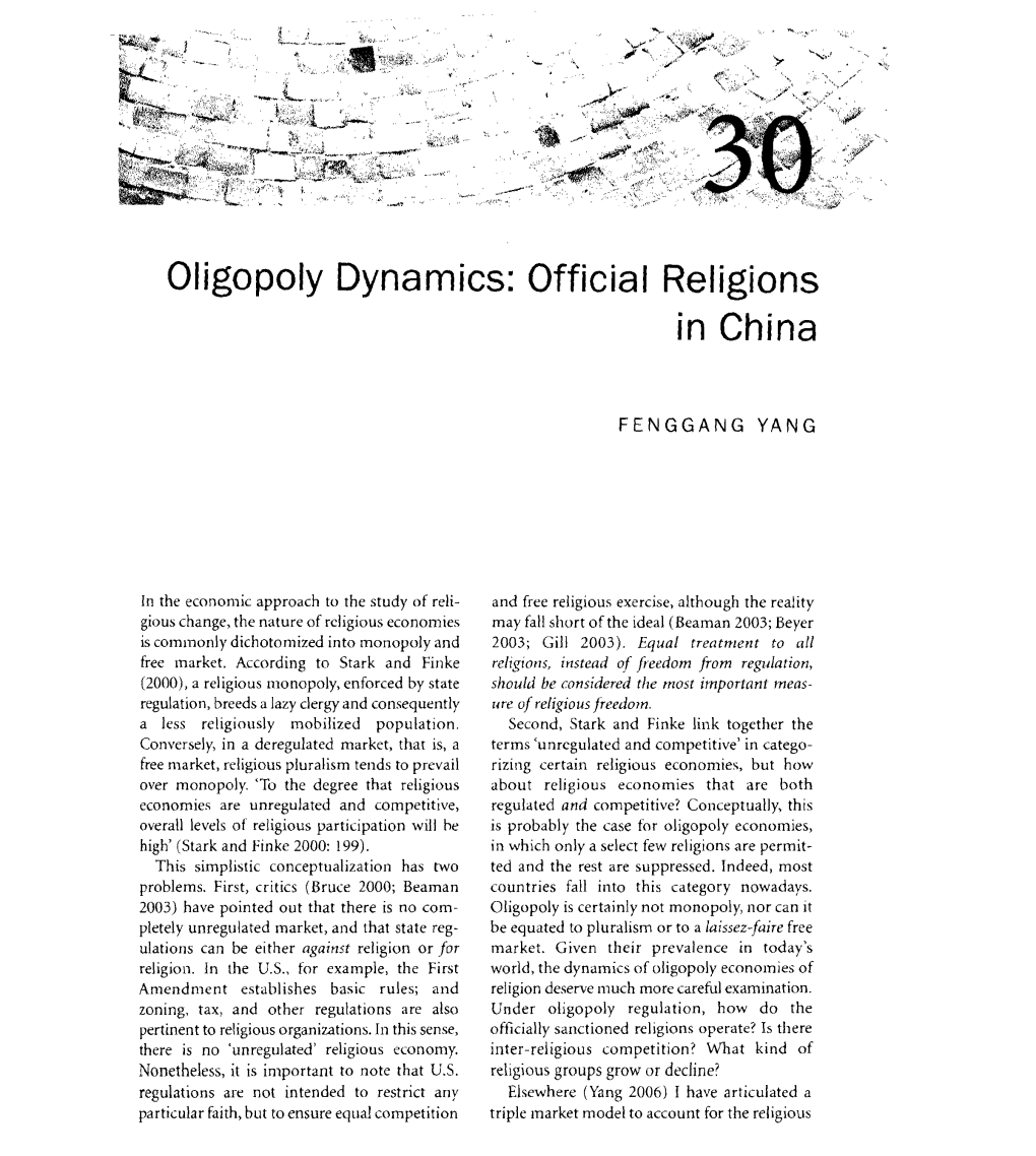 Oligopoly Dynamics: Official Religions in China