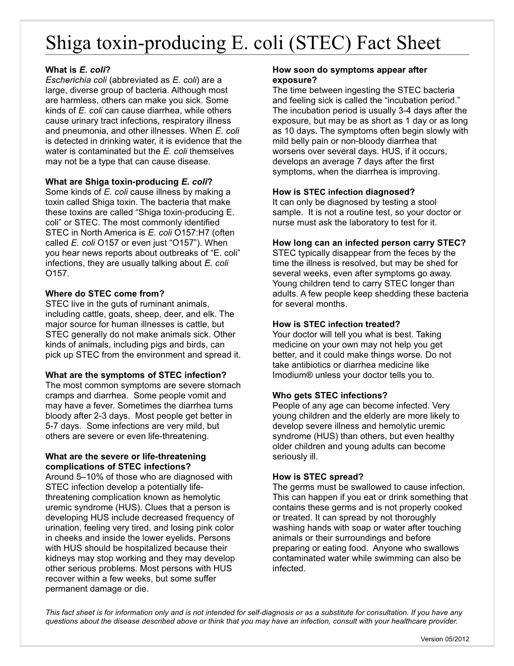 Shiga Toxin-Producing E. Coli (STEC) Fact Sheet