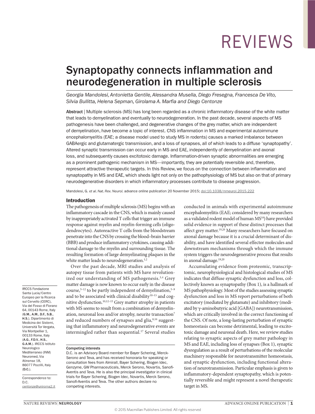 Synaptopathy Connects Inflammation and Neurodegeneration in Multiple