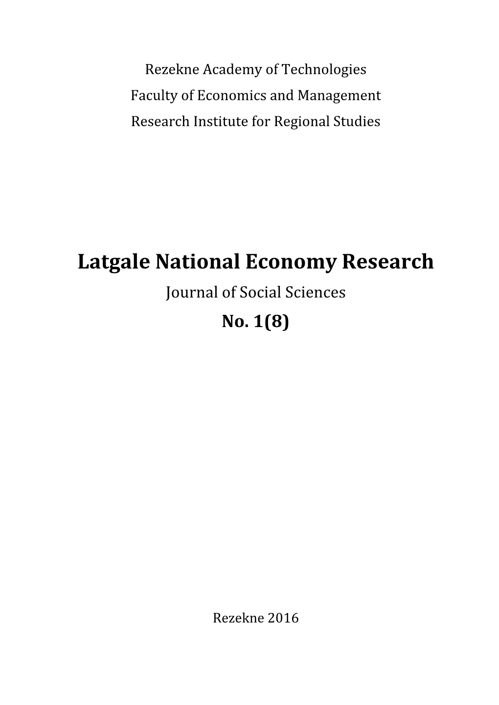 Latgale National Economy Research Journal of Social Sciences No