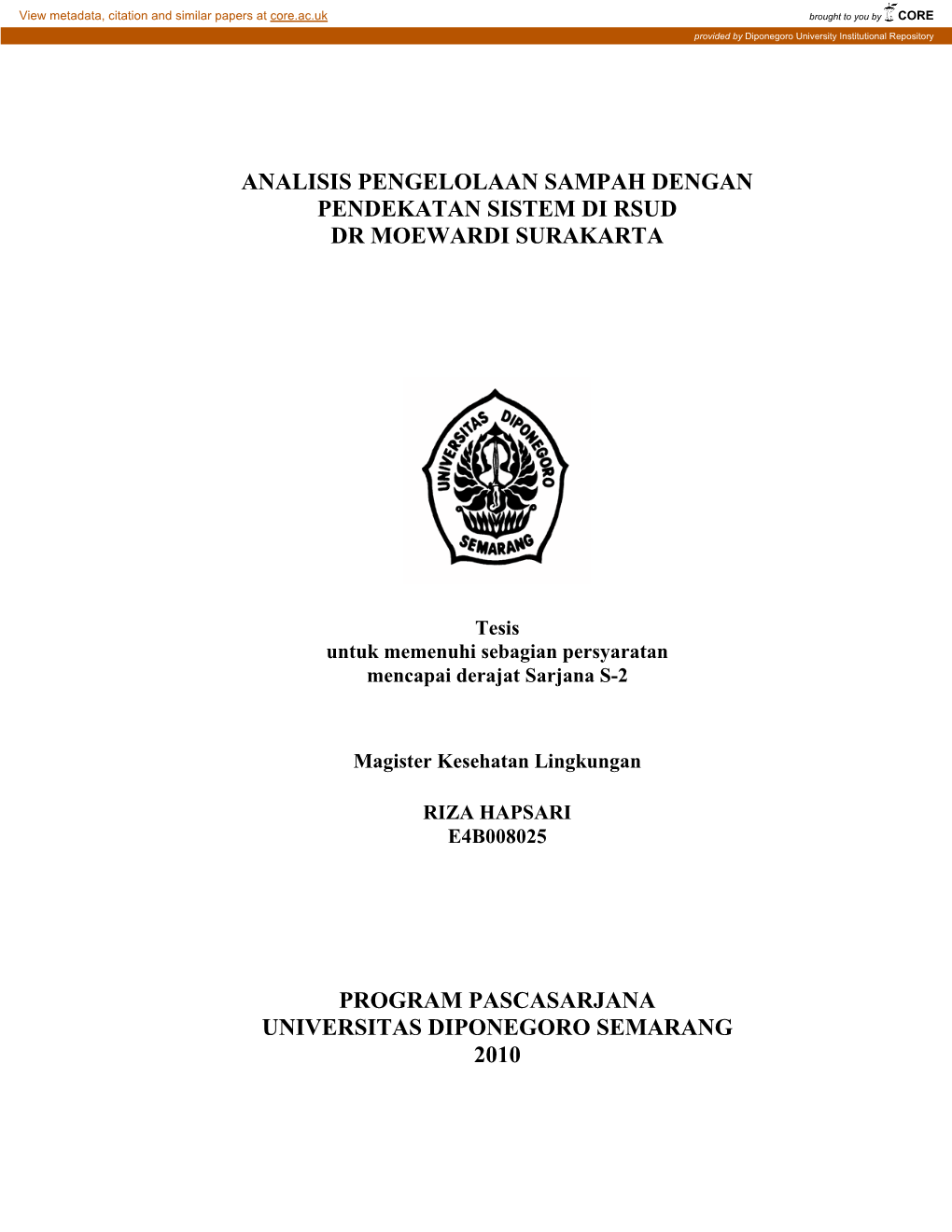 Analisis Pengelolaan Sampah Dengan Pendekatan Sistem Di Rsud Dr Moewardi Surakarta