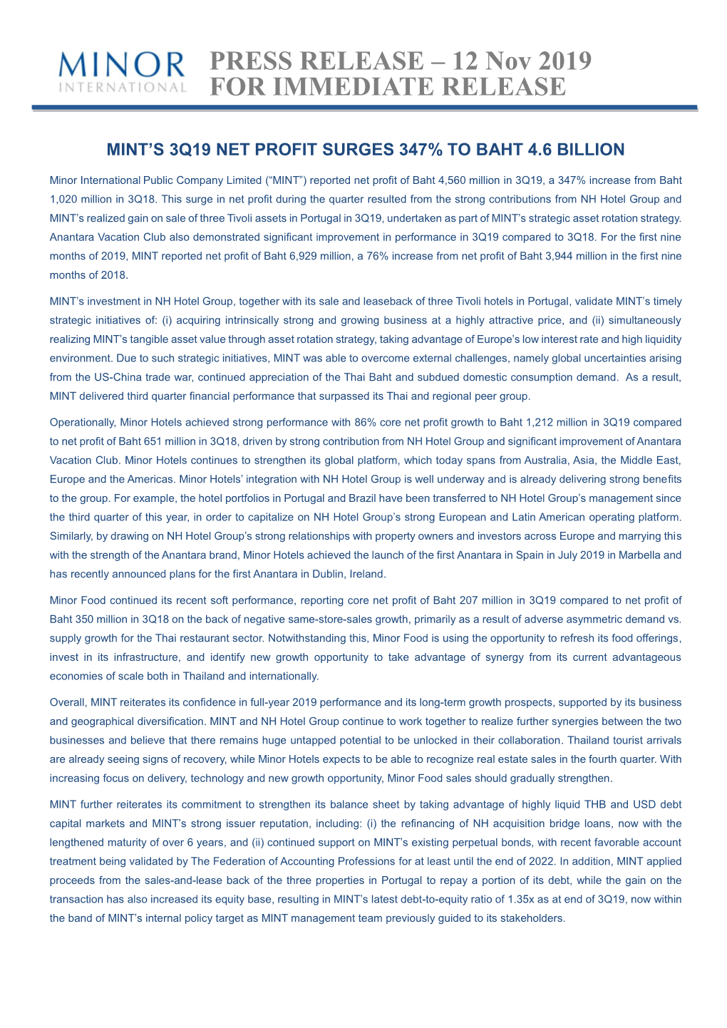 Minor International (MINT) Is a Global Company Focused on Three Core Businesses: Hospitality, Restaurants and Lifestyle Brands Distribution