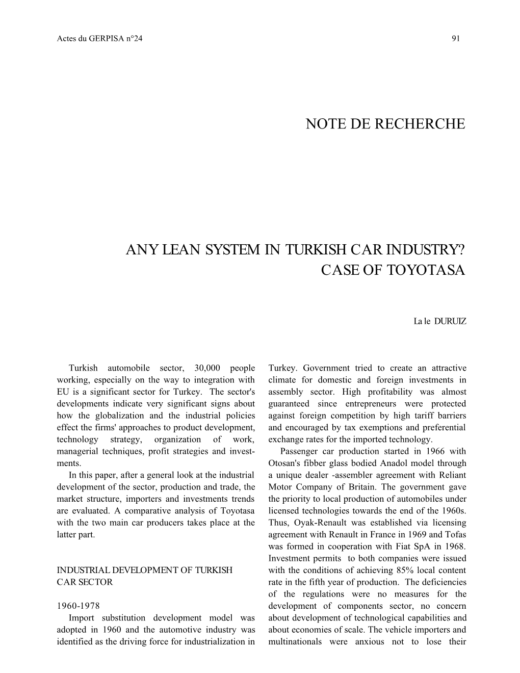 Note De Recherche Any Lean System in Turkish